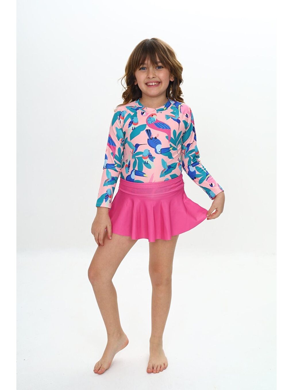 Lila Kız Çocuk Şort Etekli Uzun Kollu Mayo Takımı 3-10 Yaş 12228
