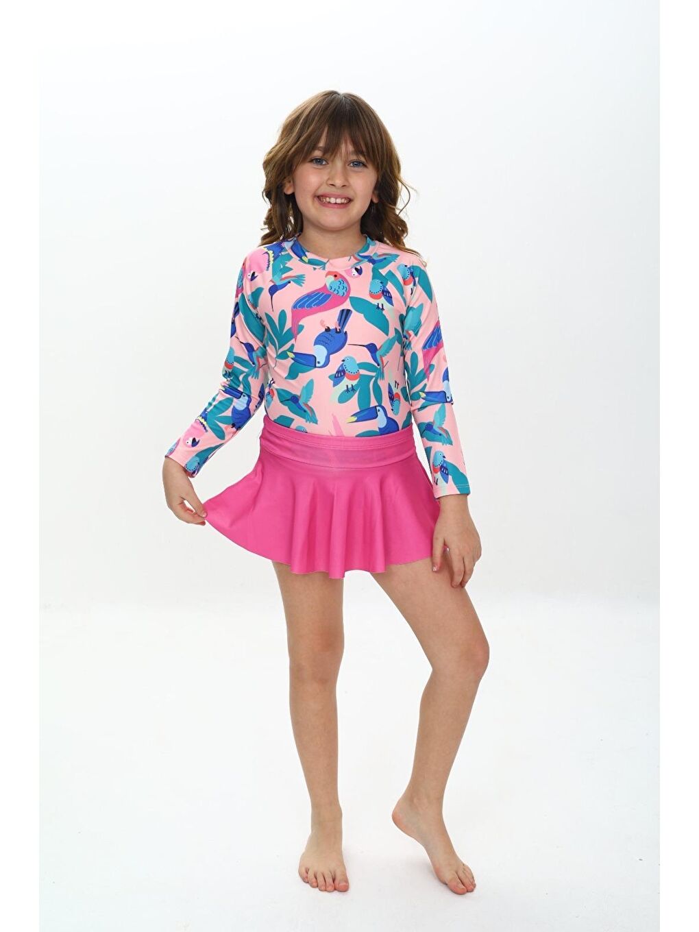 Lila Kız Çocuk Şort Etekli Uzun Kollu Mayo Takımı 3-10 Yaş 12228-1