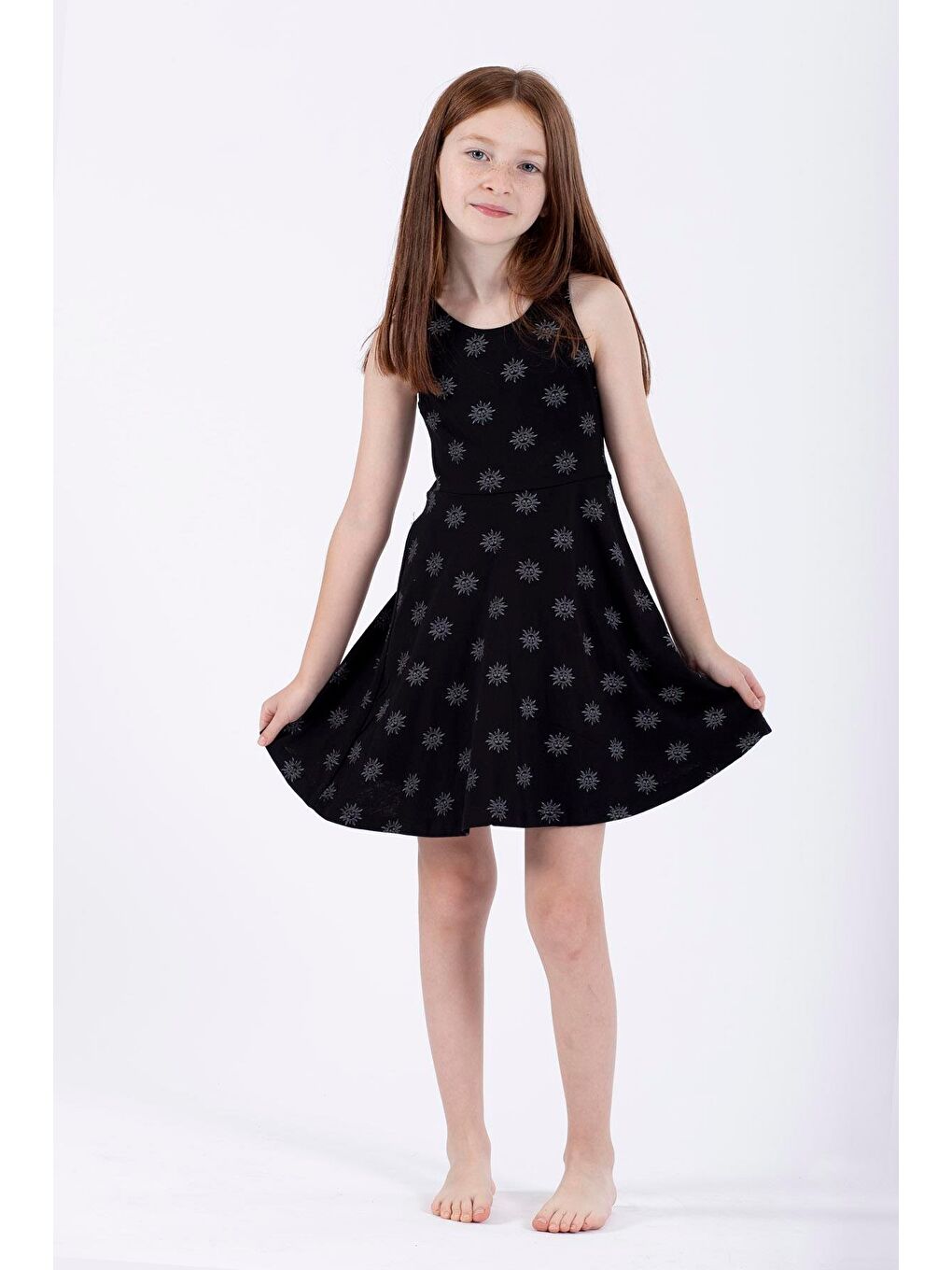 Siyah Yuvarlak Yaka Kız Çocuk Elbise