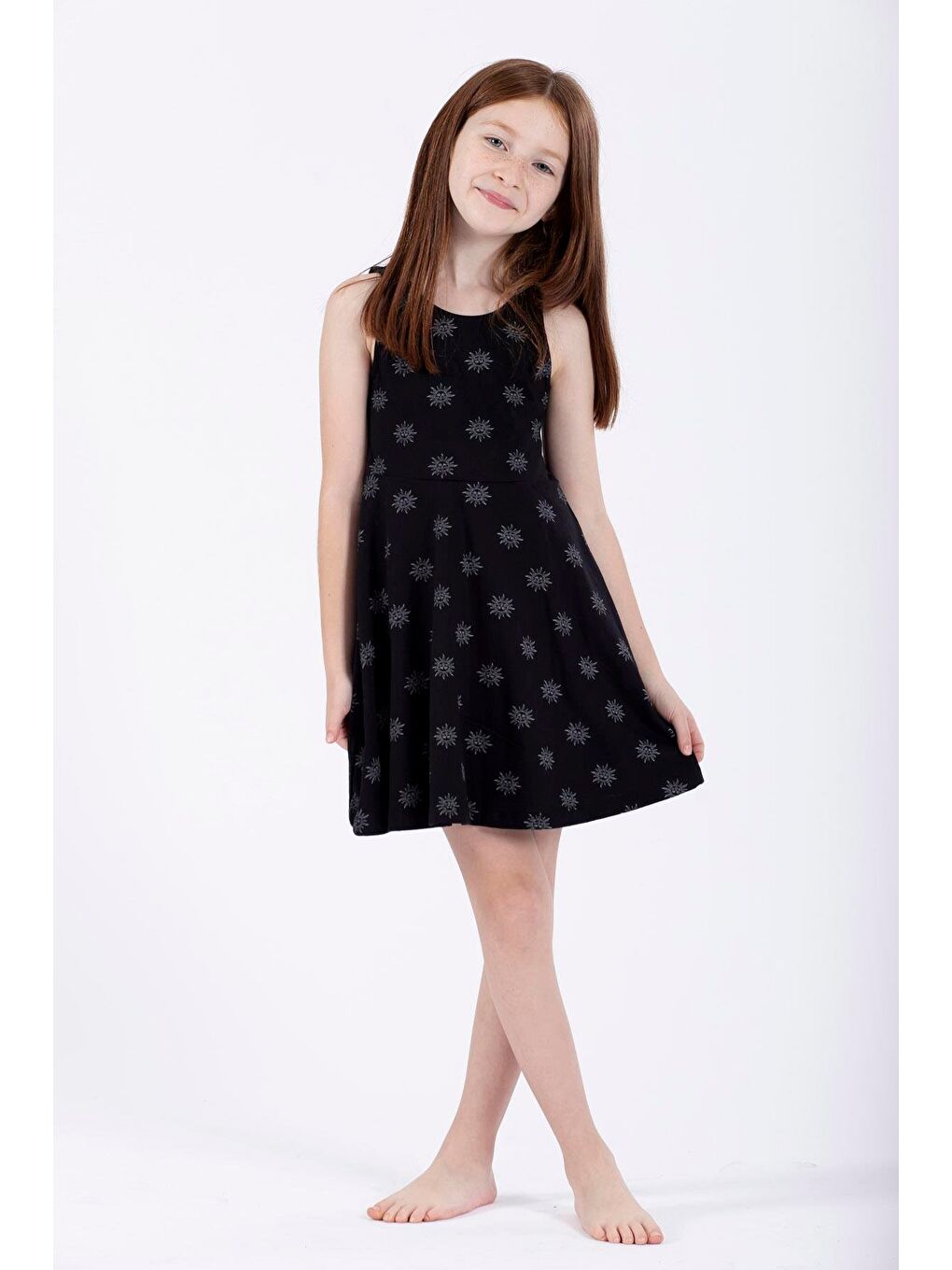 Siyah Yuvarlak Yaka Kız Çocuk Elbise-1