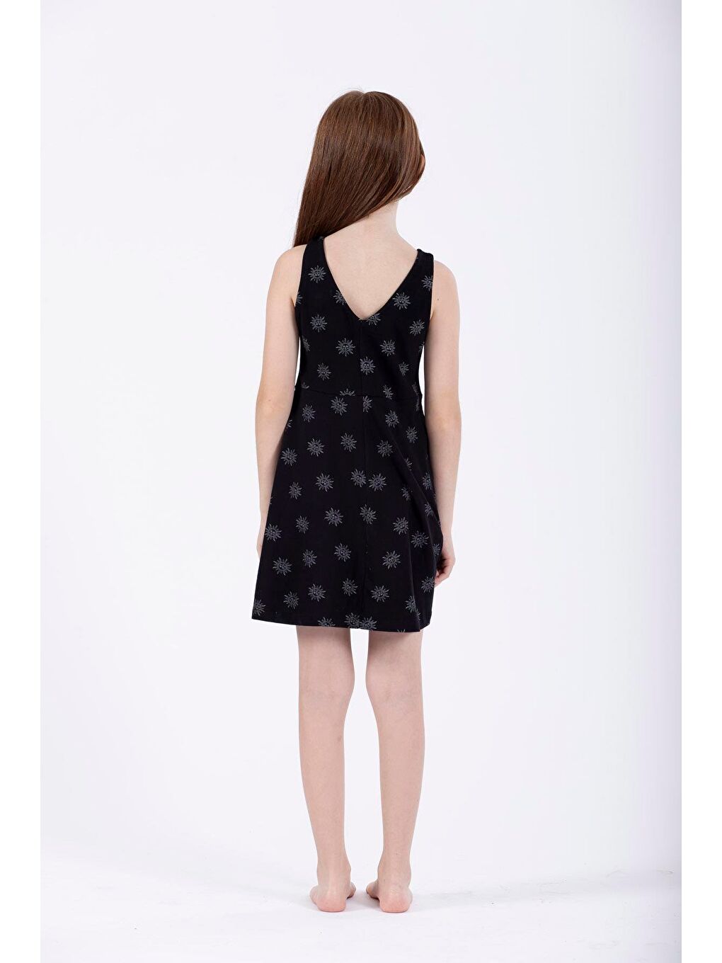 Siyah Yuvarlak Yaka Kız Çocuk Elbise-3