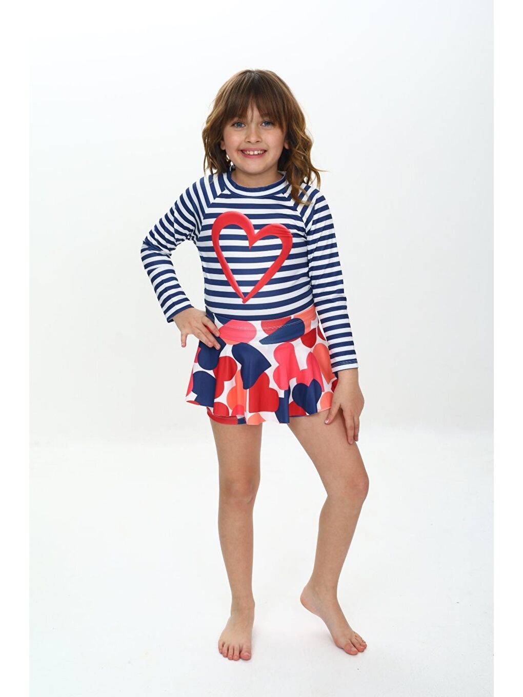 Lacivert Kız Çocuk Şort Etekli Uzun Kollu Mayo Takımı 3-10 Yaş 12228