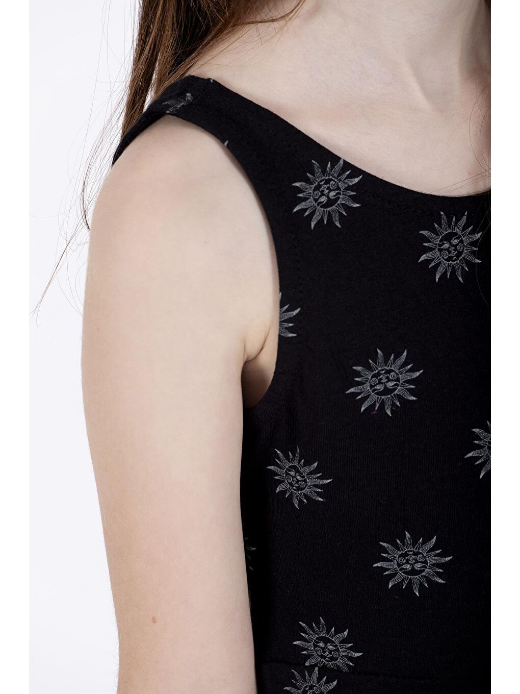 Siyah Yuvarlak Yaka Kız Çocuk Elbise-4