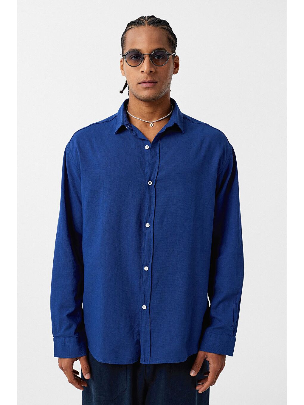 Mavi Basic Oversize Pamuk Keten Gömlek Saks