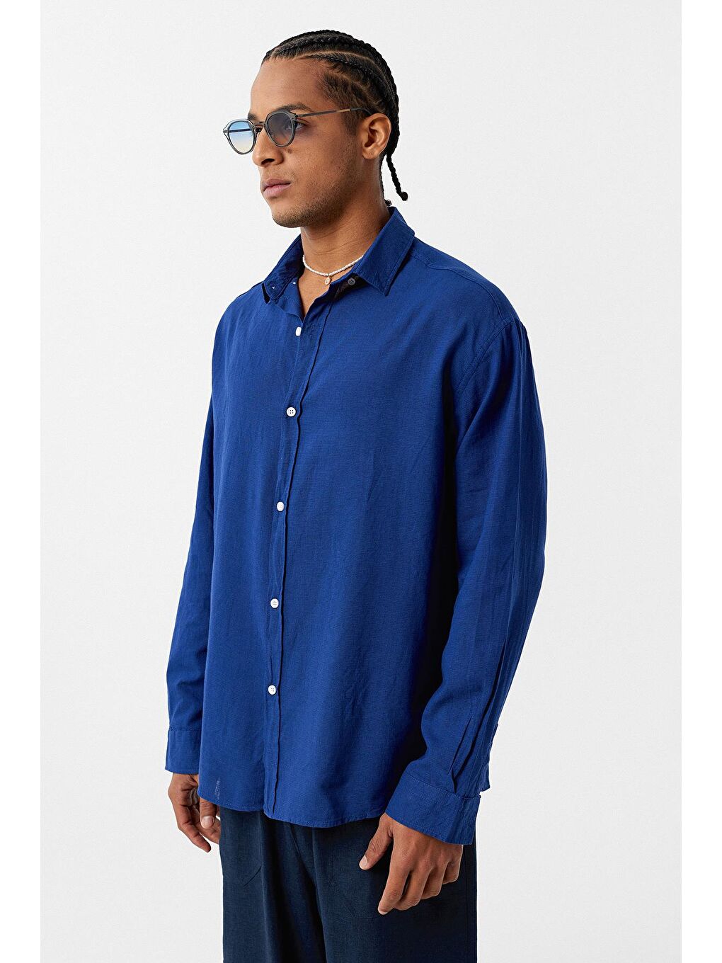 Mavi Basic Oversize Pamuk Keten Gömlek Saks-1