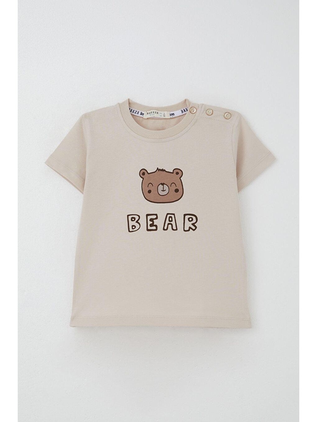 Erkek Bebek Şortlu Takım Sevimli Ayıcık Baskılı Bej (9 Ay-3 Yaş)-1