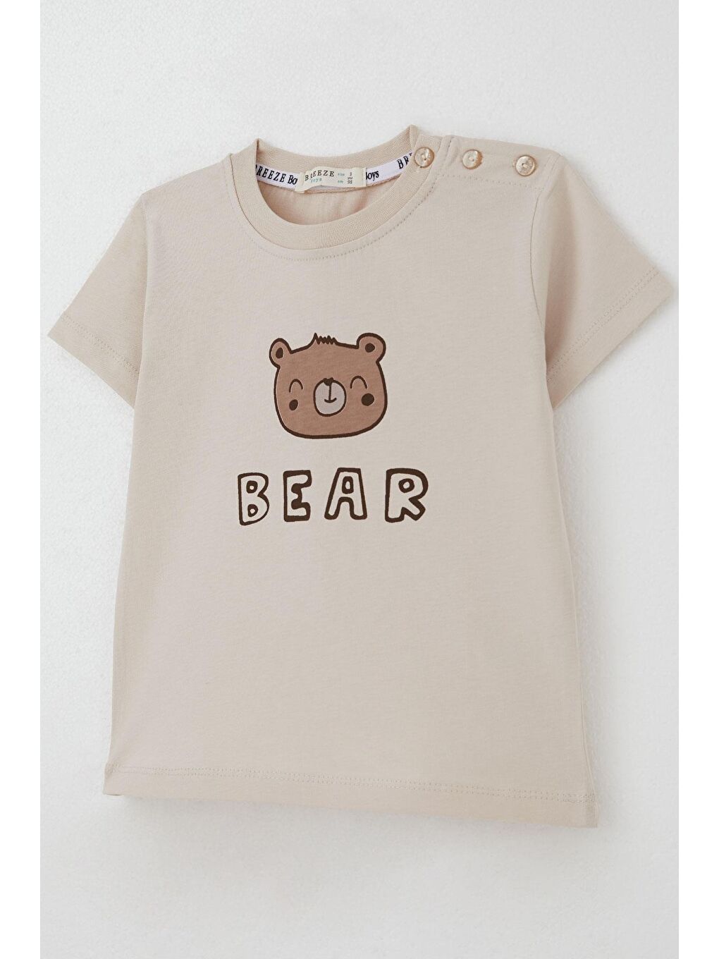 Erkek Bebek Şortlu Takım Sevimli Ayıcık Baskılı Bej (9 Ay-3 Yaş)-5