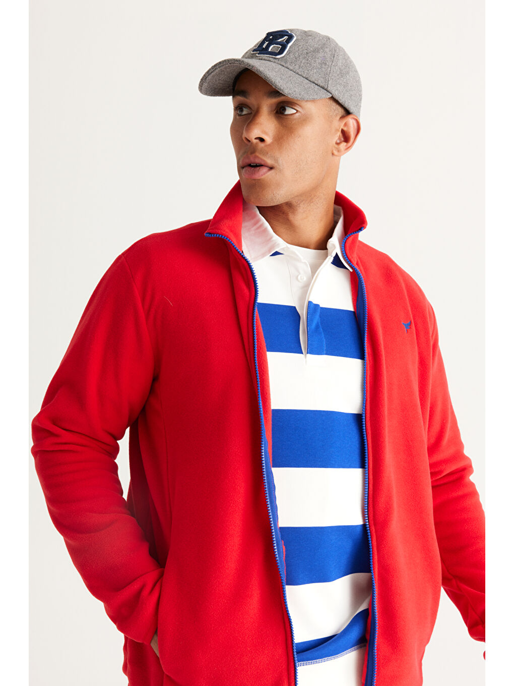 Erkek Kırmızı Standart Fit Normal Kesim Dik Yaka Polar-2