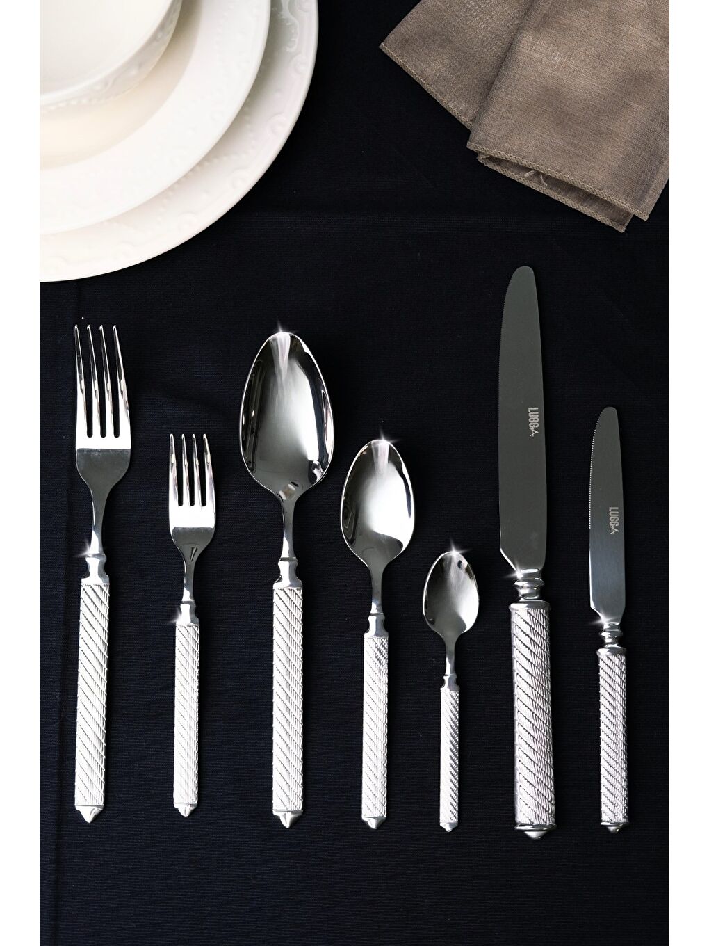 Gri Linda Sade Çatal Kaşık Bıçak Takımı 12 Kişilik 84 Parça-1