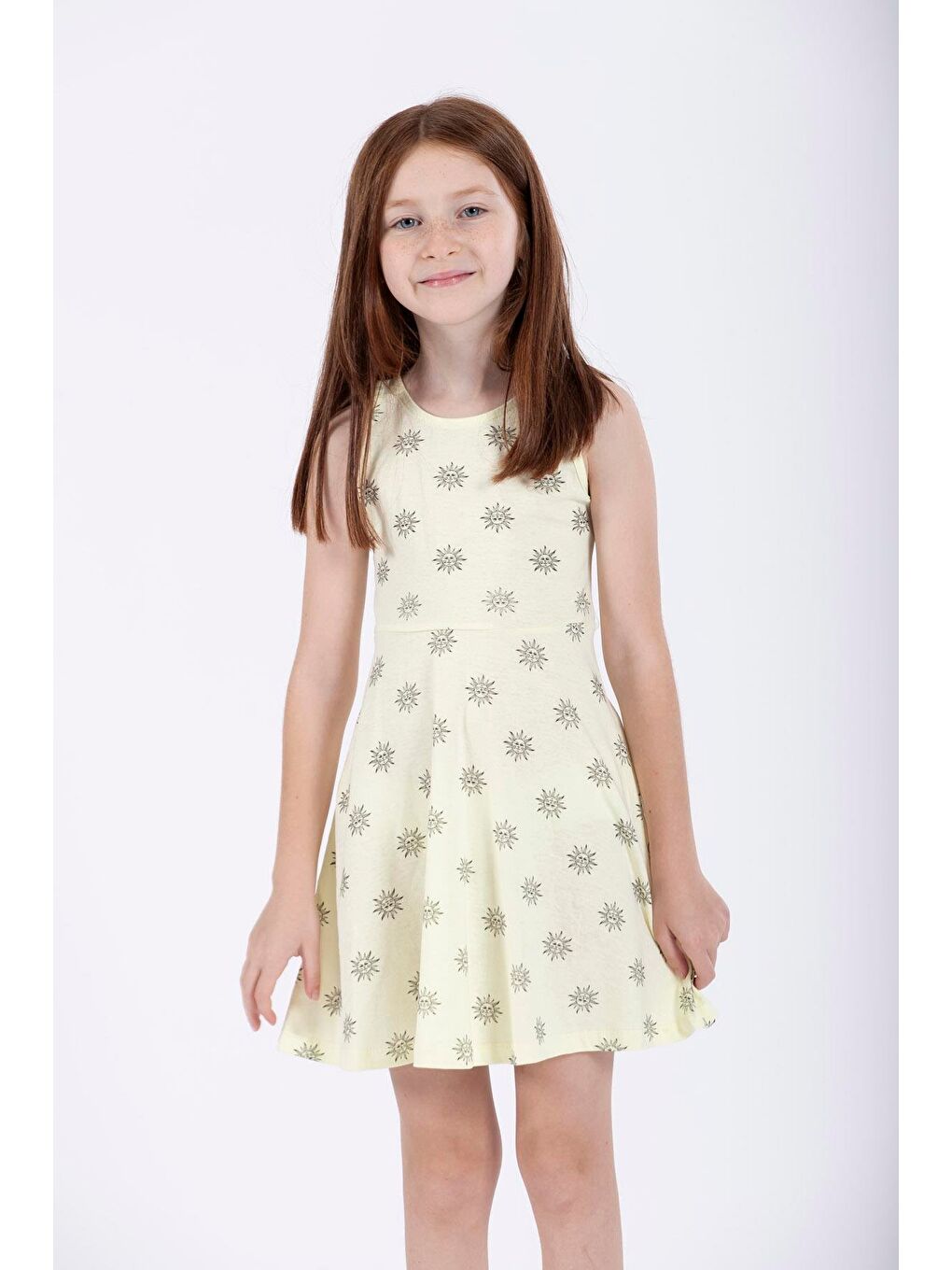 Sarı Yuvarlak Yaka Kız Çocuk Elbise