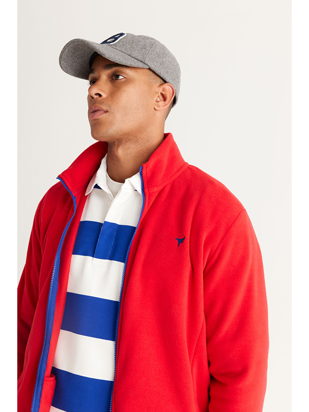 Erkek Kırmızı Standart Fit Normal Kesim Dik Yaka Polar-3