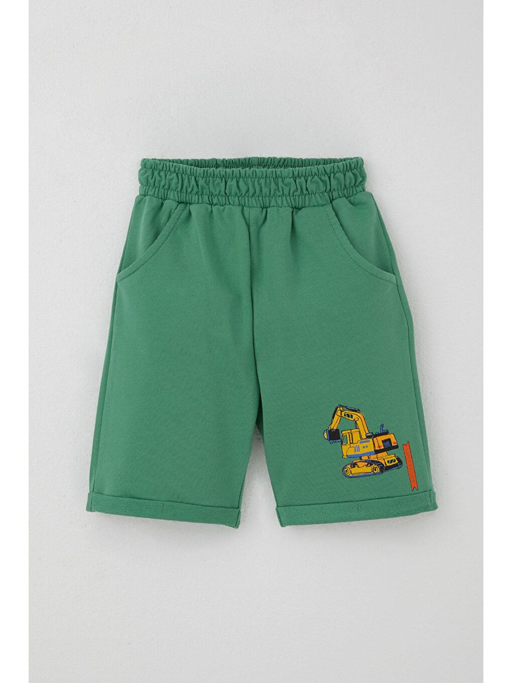 Erkek Bebek Şortlu Takım İş Makinası Baskılı Bej (1-2 Yaş)-2