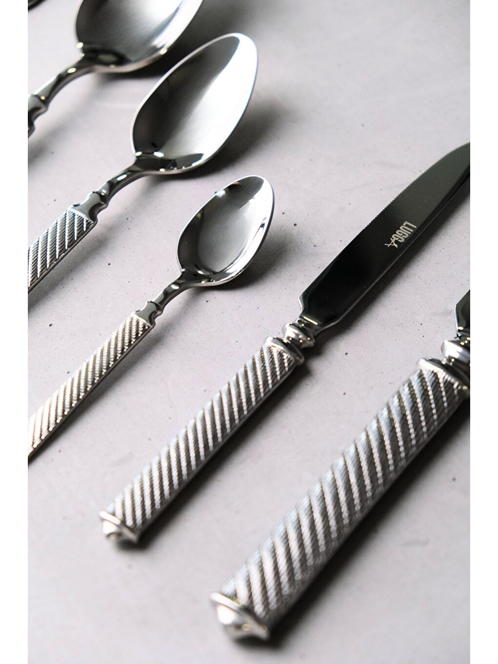 Gri Linda Sade Çatal Kaşık Bıçak Takımı 12 Kişilik 84 Parça-6