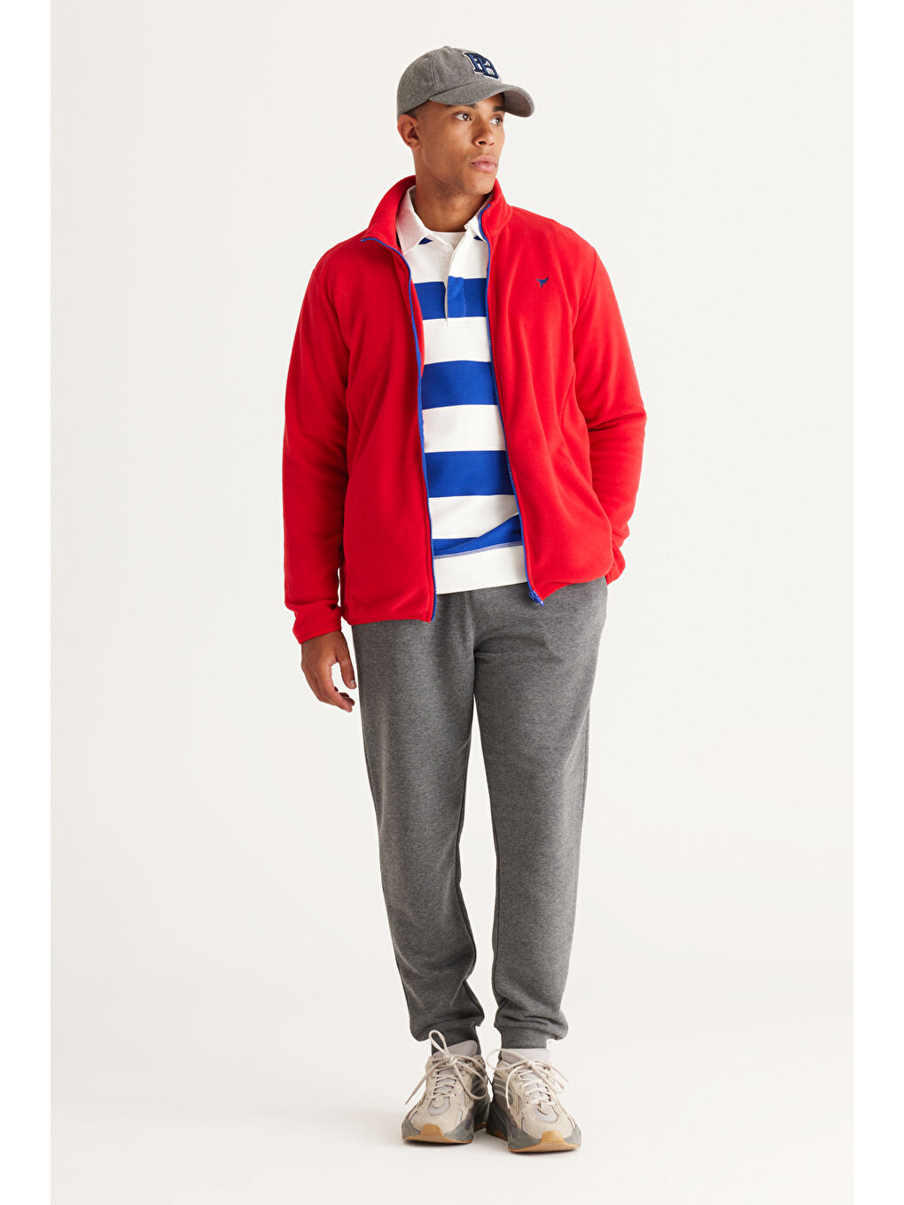 Erkek Kırmızı Standart Fit Normal Kesim Dik Yaka Polar-4