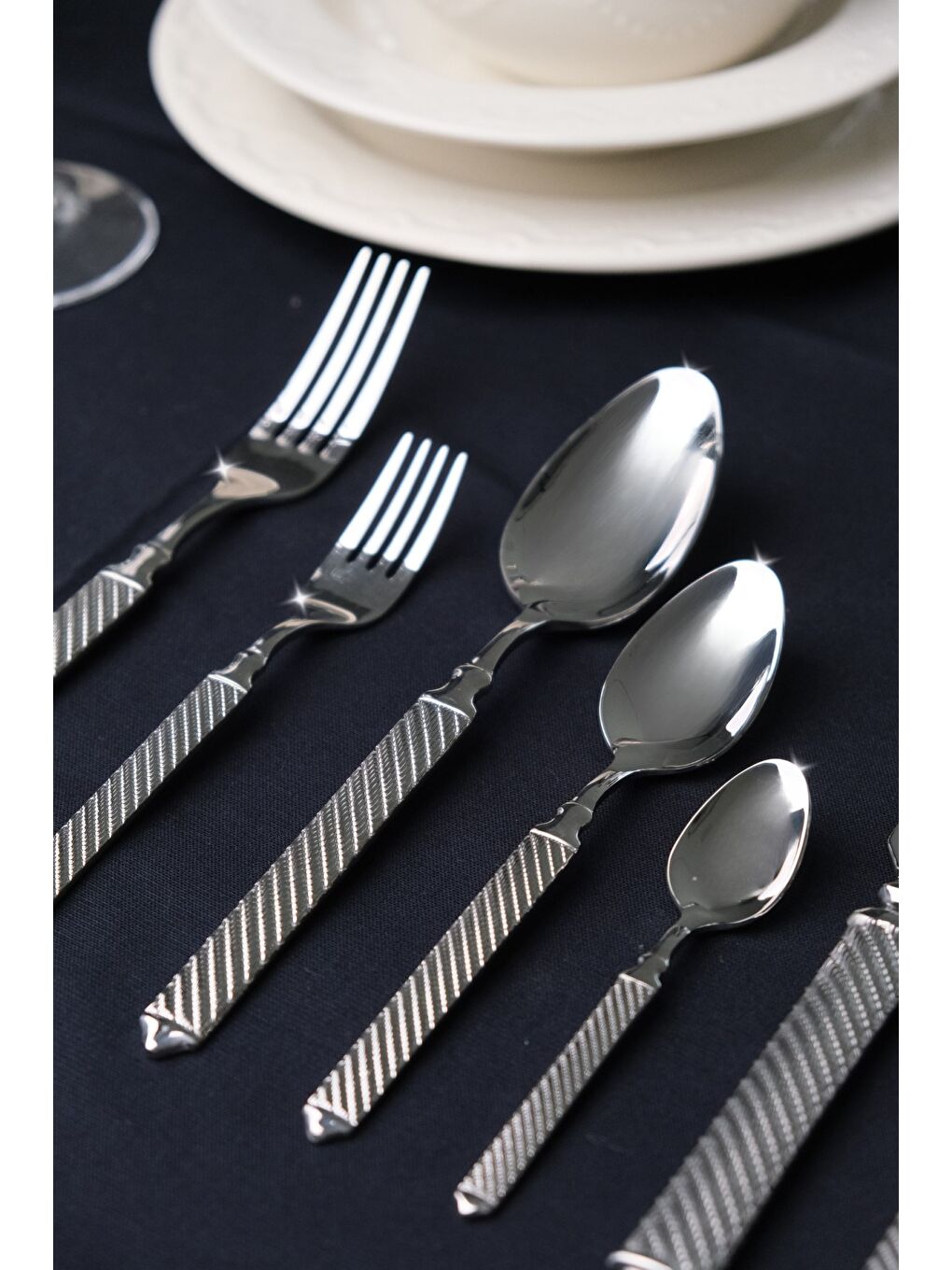 Gri Linda Sade Çatal Kaşık Bıçak Takımı 12 Kişilik 84 Parça-7