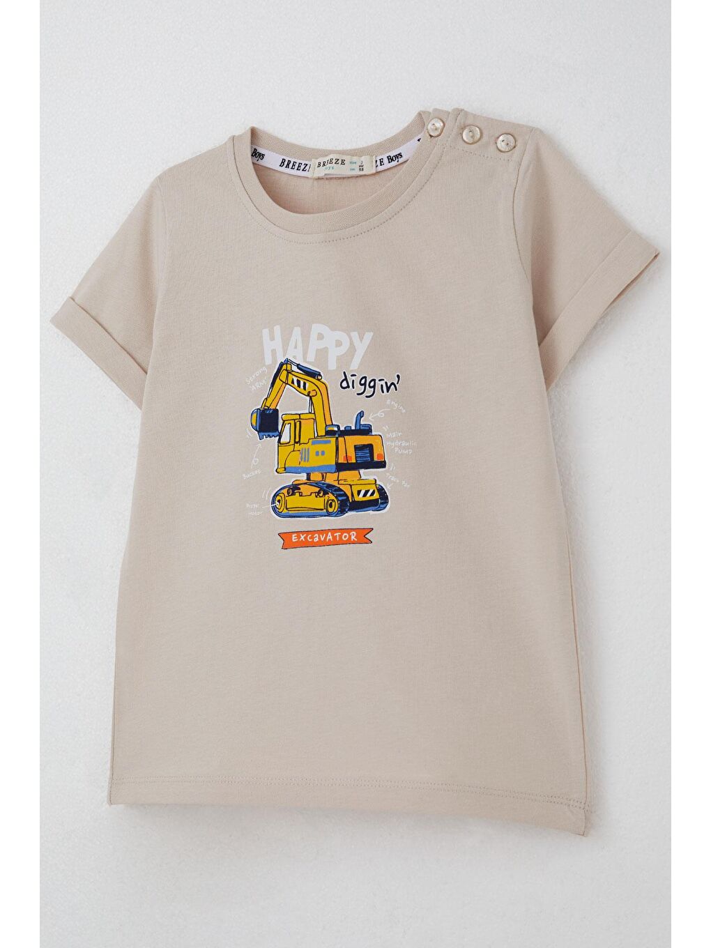Erkek Bebek Şortlu Takım İş Makinası Baskılı Bej (1-2 Yaş)-5