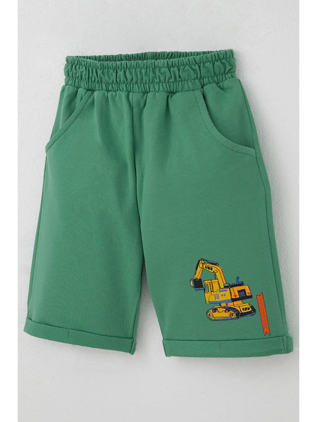Erkek Bebek Şortlu Takım İş Makinası Baskılı Bej (1-2 Yaş)-6