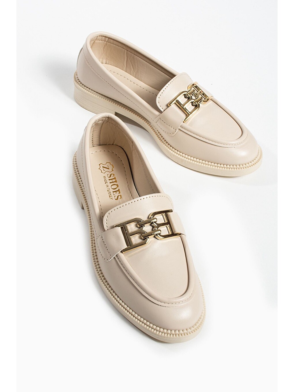Bej Tegan Kadın Loafer Makosen Casual Toka Detay Günlük Ayakkabı