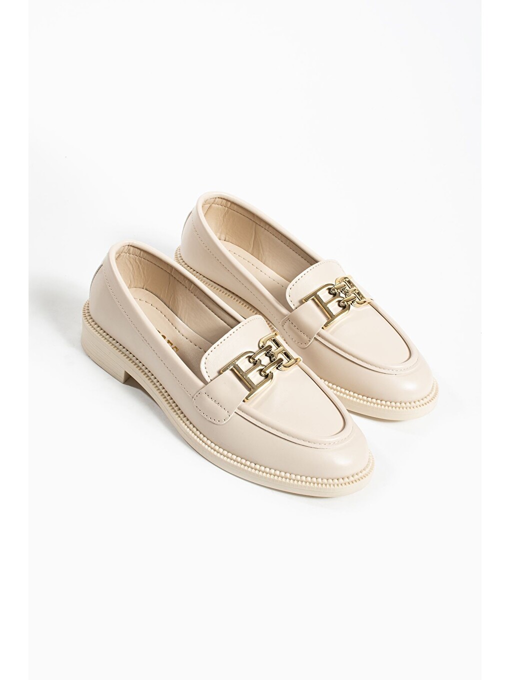 Bej Tegan Kadın Loafer Makosen Casual Toka Detay Günlük Ayakkabı-1