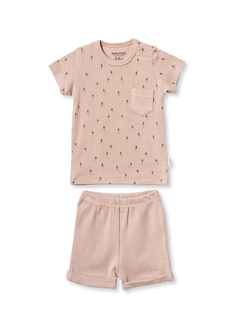 Bej Bebek Kısa Kollu Tişört ve Pantolon Takımı, %100 Pamuk, Bebek ve Yenidoğan Serisi - CSYM31113