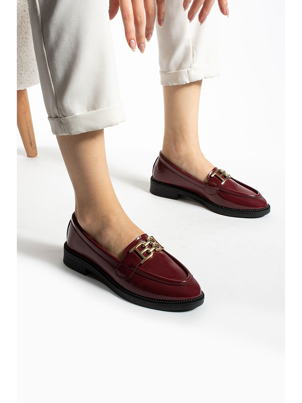 Bordo Tegan Kadın Loafer Makosen Casual Toka Detay Günlük Ayakkabı-3