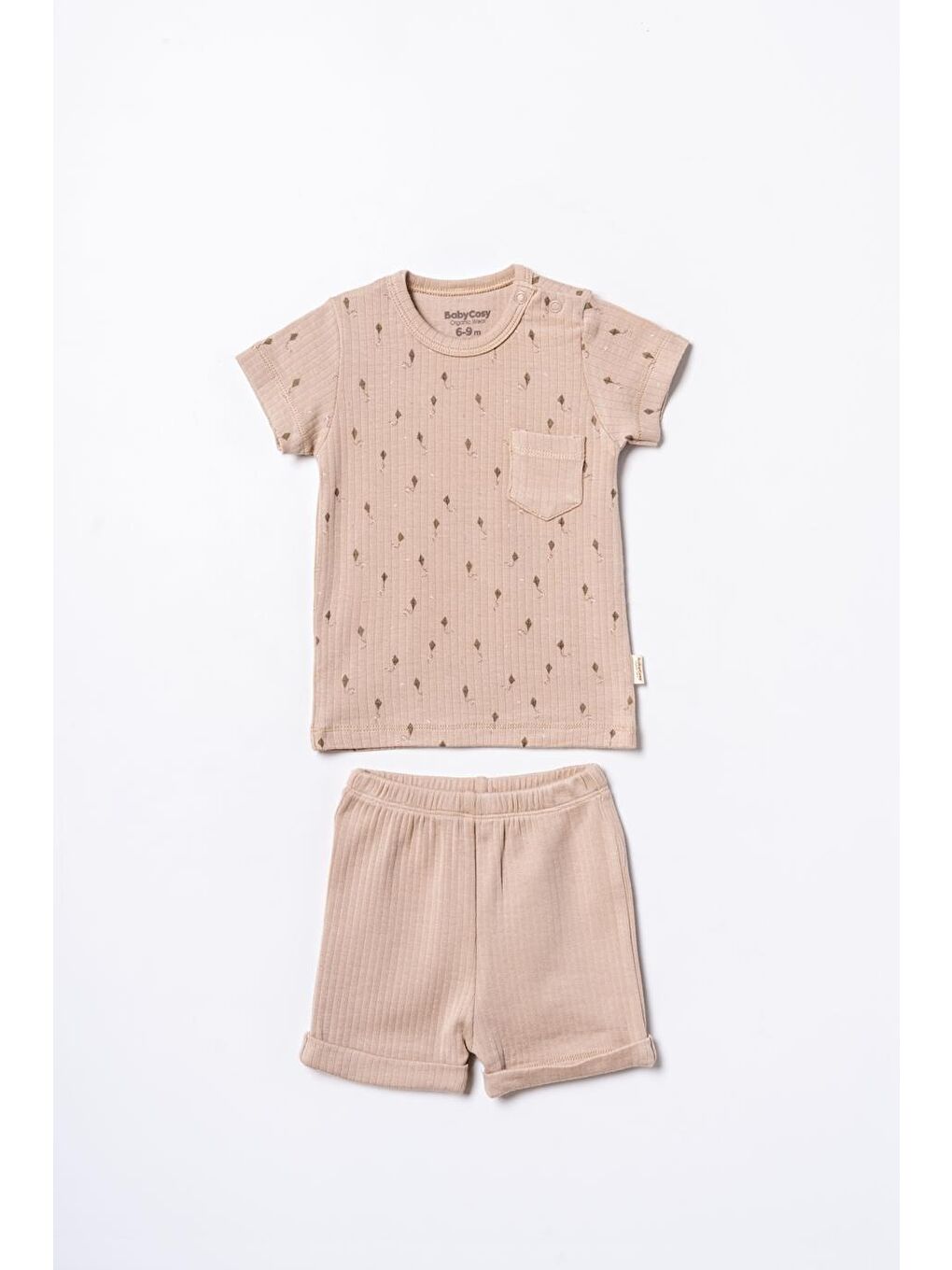 Bej Bebek Kısa Kollu Tişört ve Pantolon Takımı, %100 Pamuk, Bebek ve Yenidoğan Serisi - CSYM31113-1