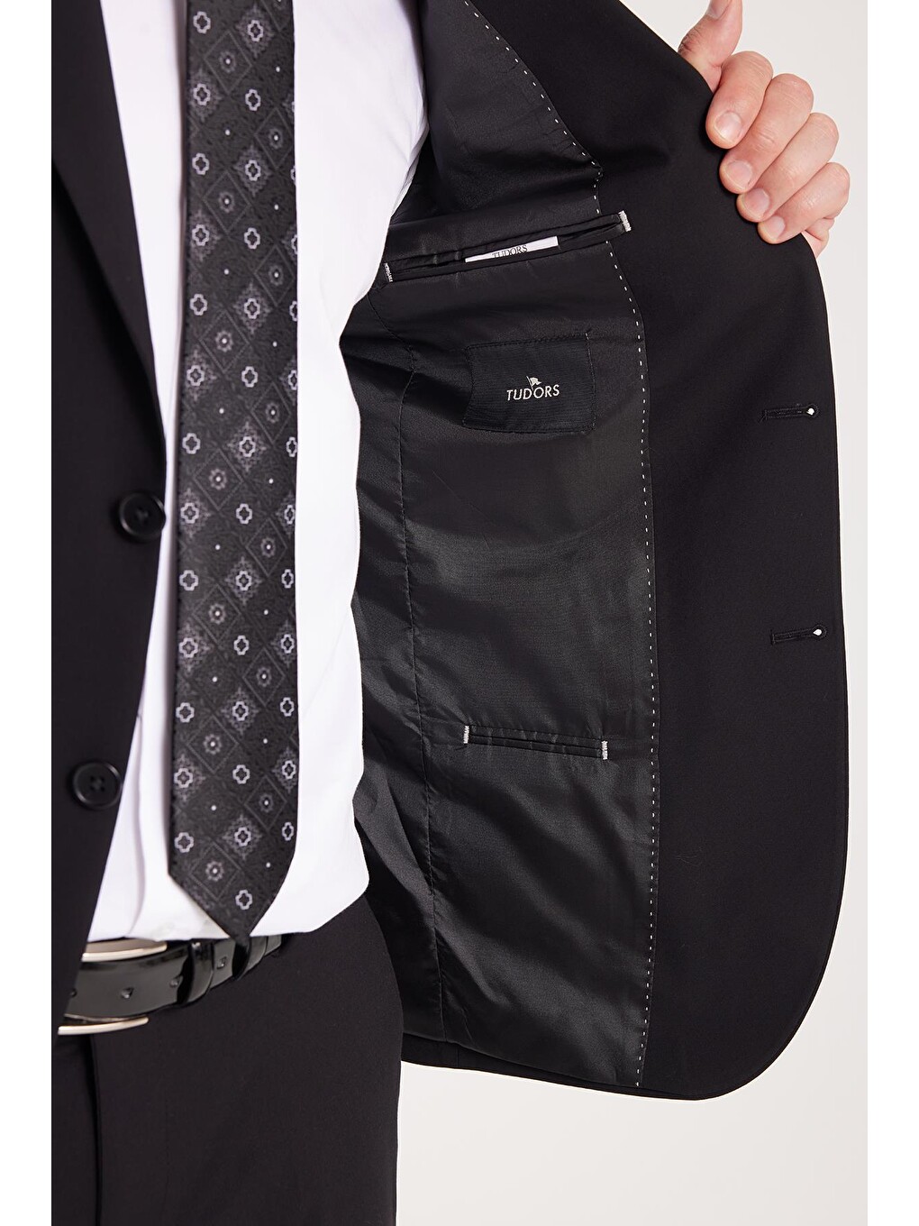 Erkek Slim Fit Mono Yaka Elastanlı Esnek Kumaş Siyah Takım Elbise-2
