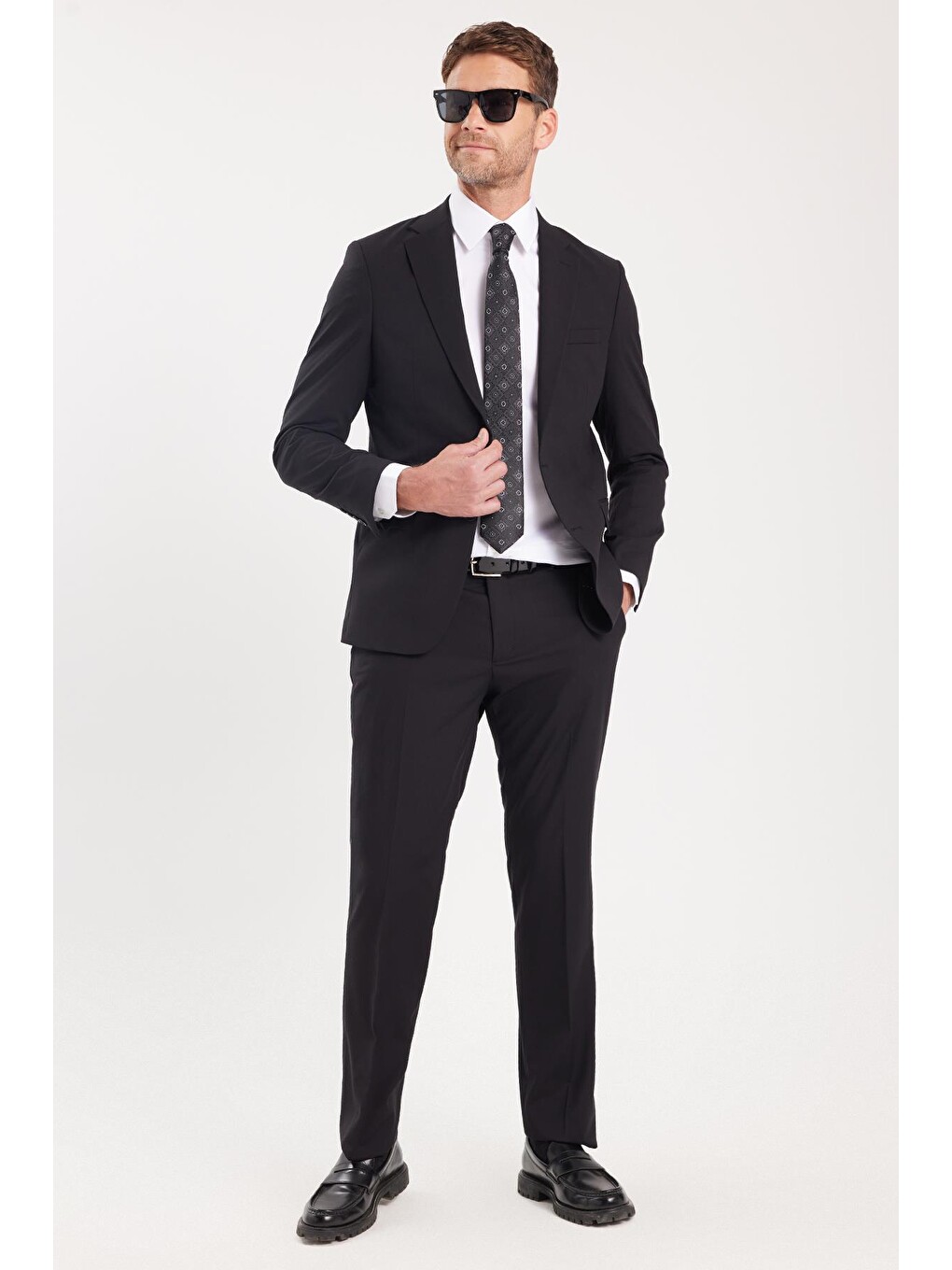 Erkek Slim Fit Mono Yaka Elastanlı Esnek Kumaş Siyah Takım Elbise-3