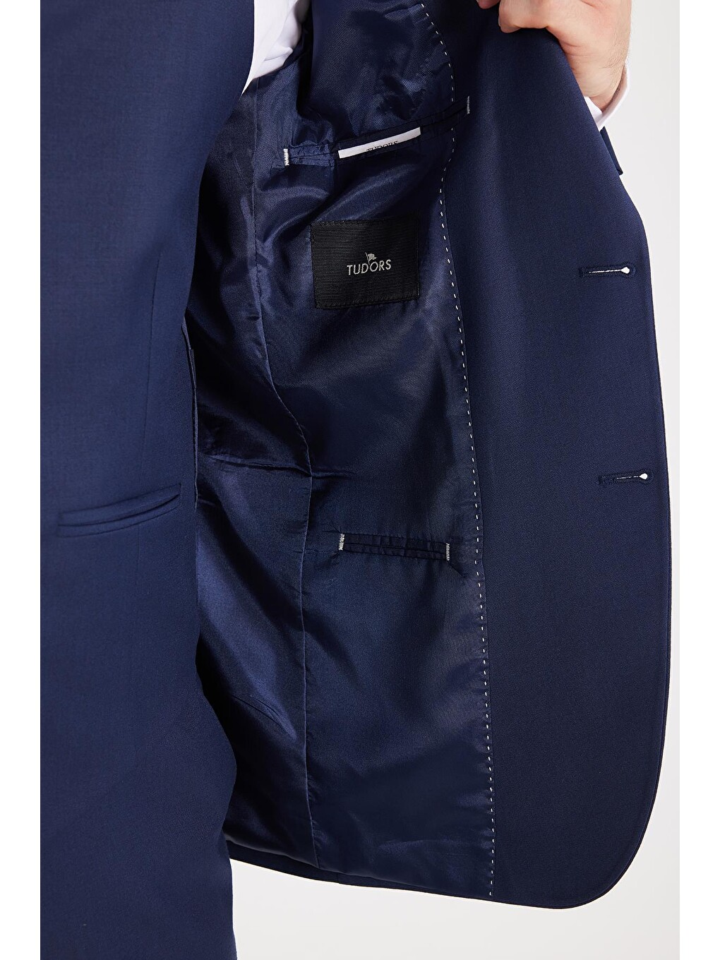 Erkek Slim Fit Lacivert Esnek Elastanlı Kumaş Sivri Yaka Yelekli Takım Elbise-2