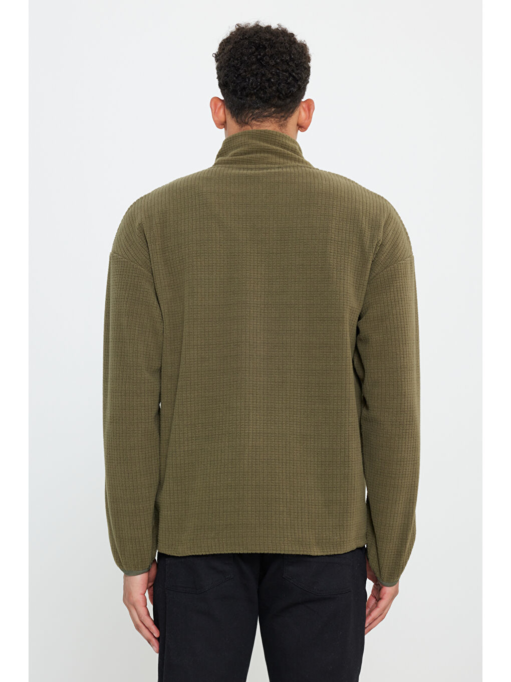 Erkek Haki Loose Fit Bato Yaka Desenli Polar-5