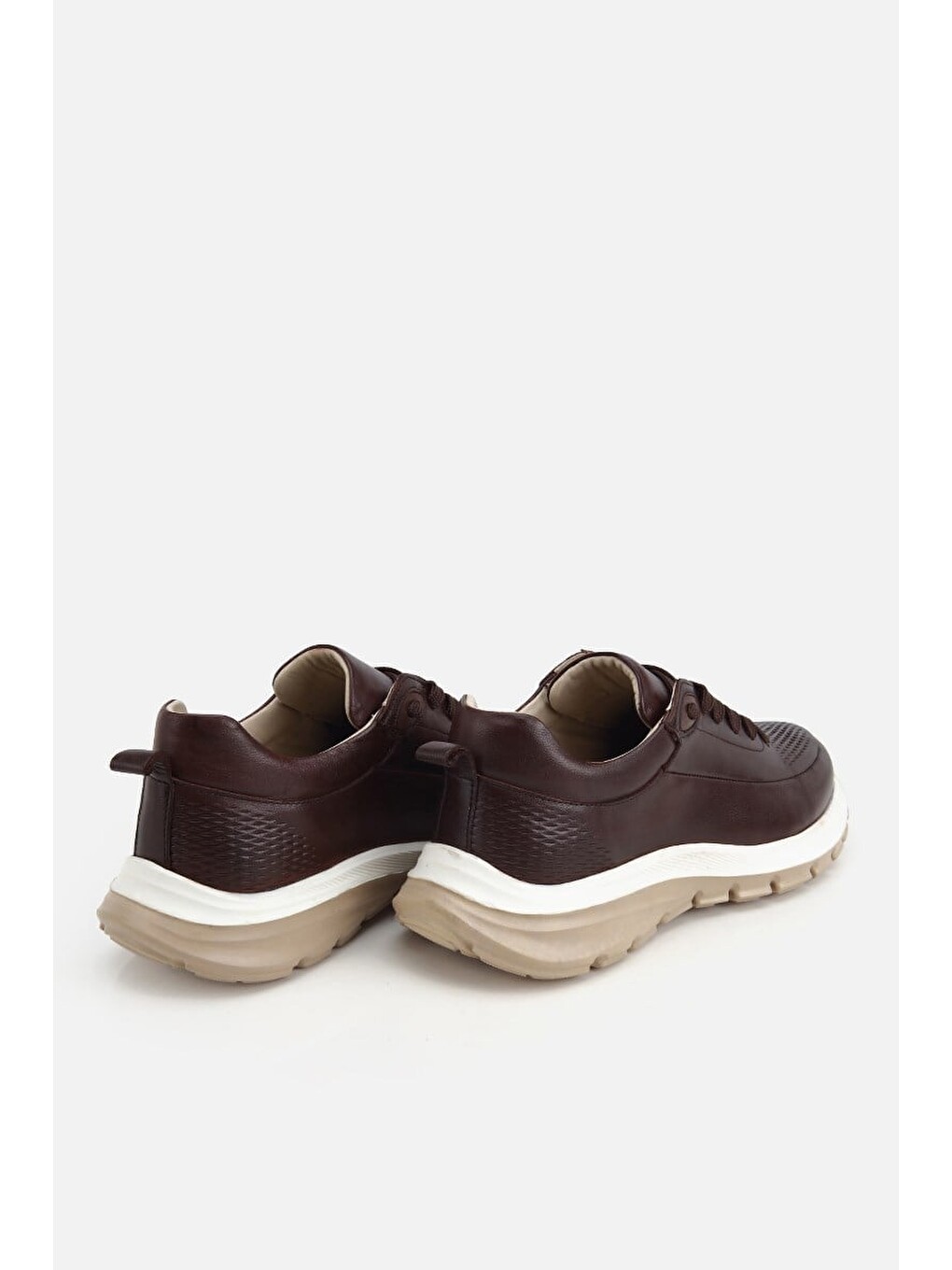 Erkek Kahverengi Deri Kontrast Tabanlı Bağcıklı Sneaker-3