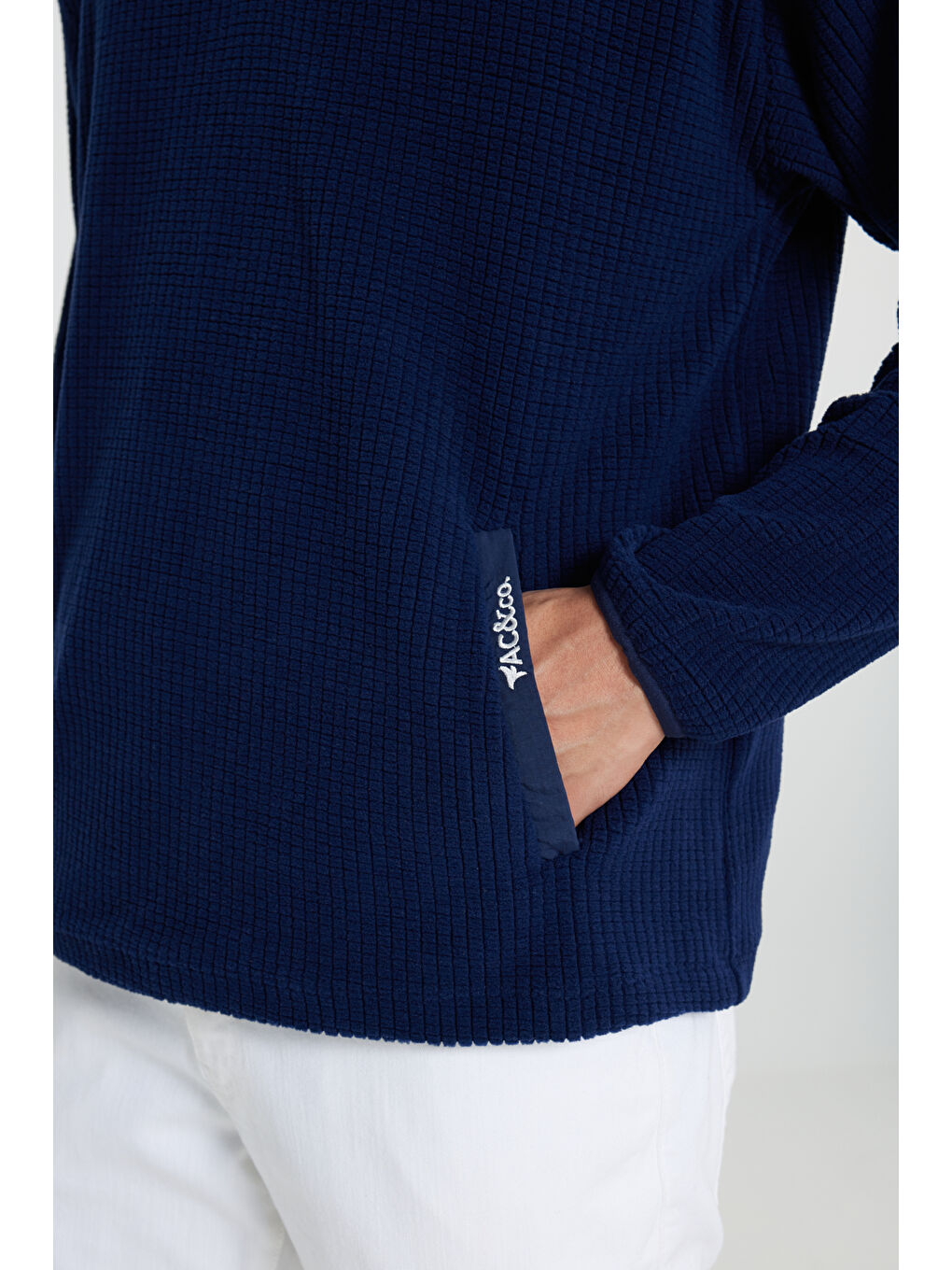 Erkek Lacivert Loose Fit Bato Yaka Desenli Polar-4