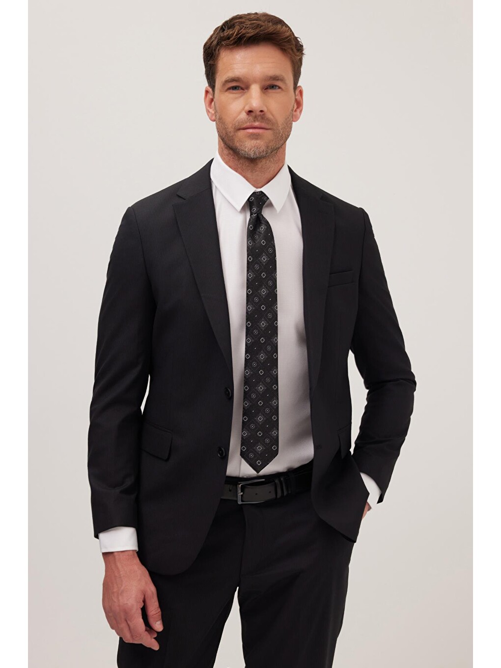 Erkek Slim Fit Mono Yaka Elastanlı Esnek Kumaş Siyah Takım Elbise-1