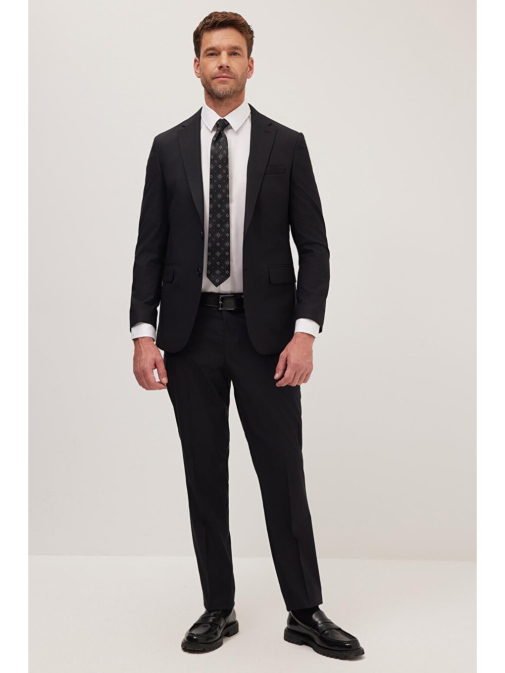 Erkek Slim Fit Mono Yaka Elastanlı Esnek Kumaş Siyah Takım Elbise-3