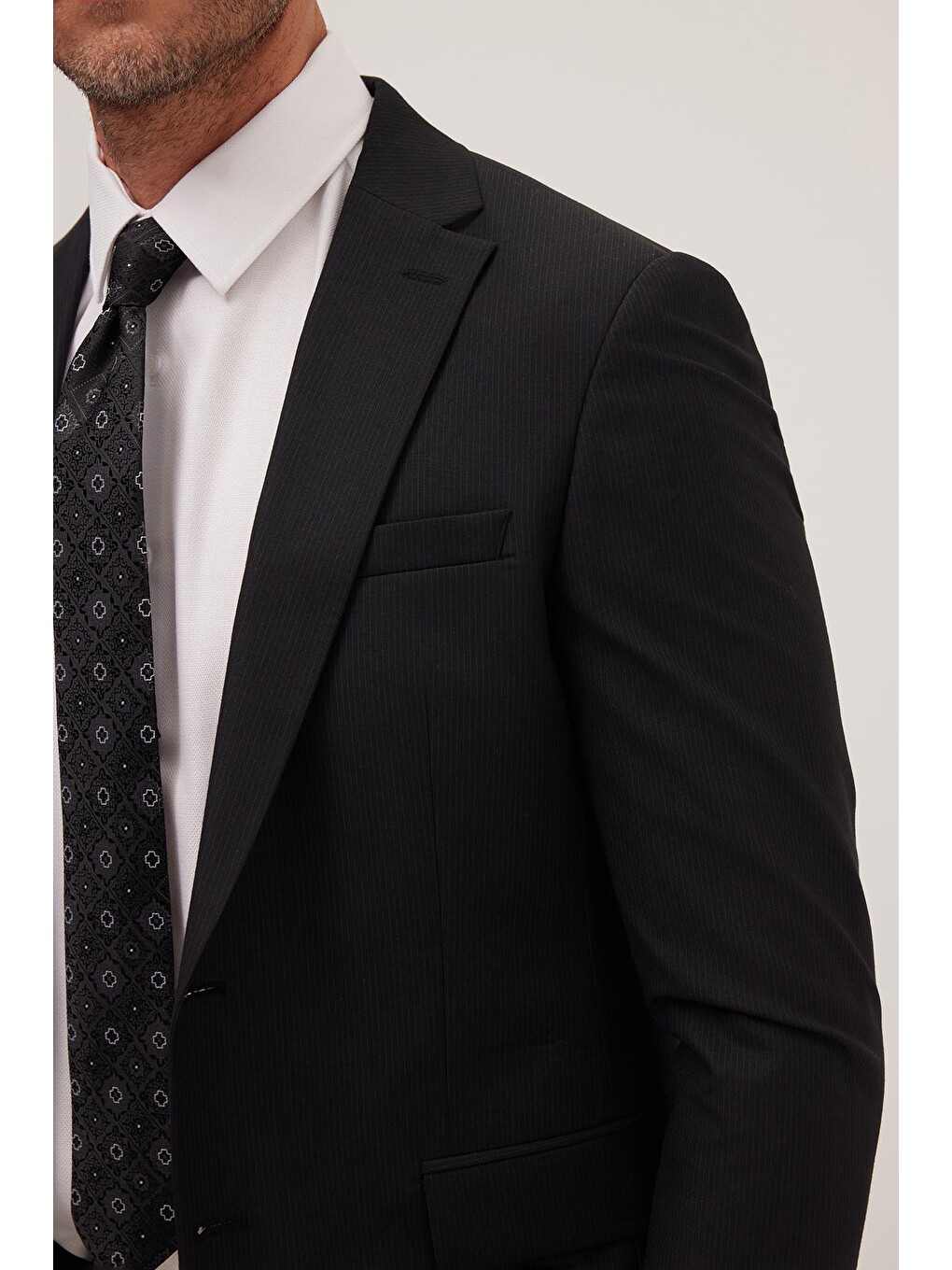 Erkek Slim Fit Mono Yaka Elastanlı Esnek Kumaş Siyah Takım Elbise-5