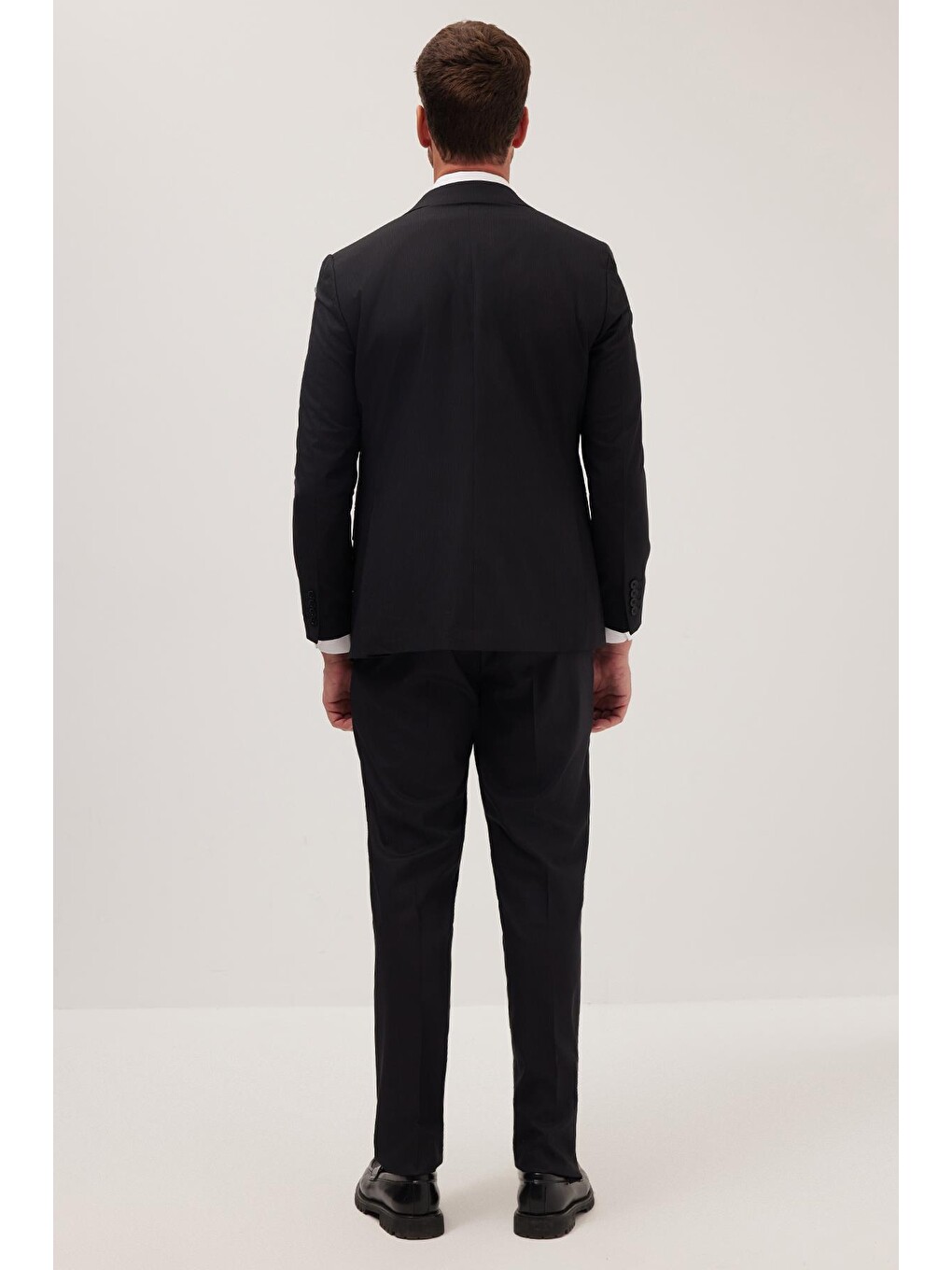 Erkek Slim Fit Mono Yaka Elastanlı Esnek Kumaş Siyah Takım Elbise-6