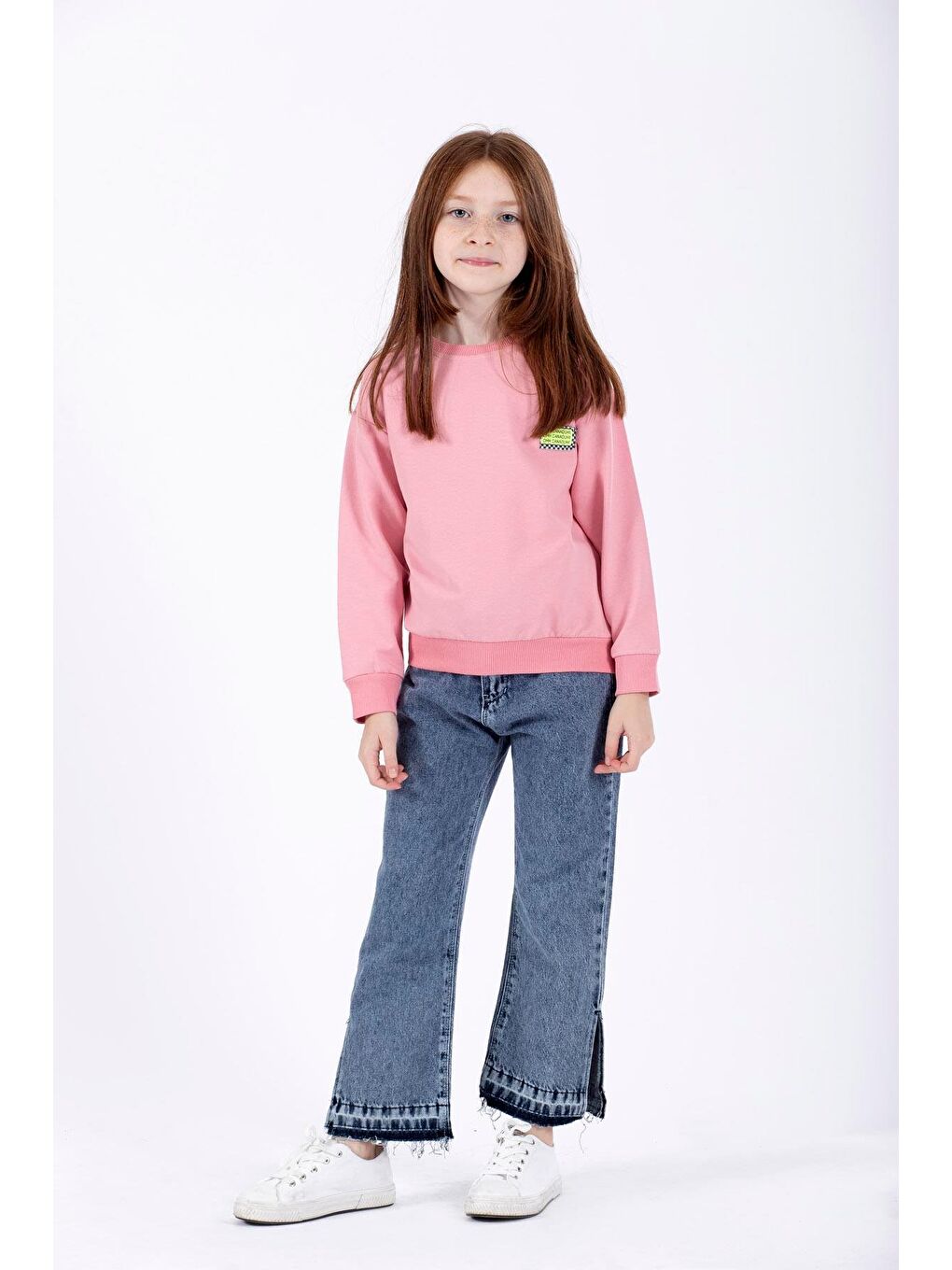 Pembe Bisiklet Yaka Kız Çocuk Sweatshirt