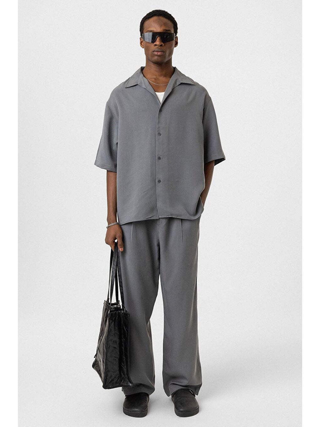 Oversize Lyocell Kumaş Gömlek Gri