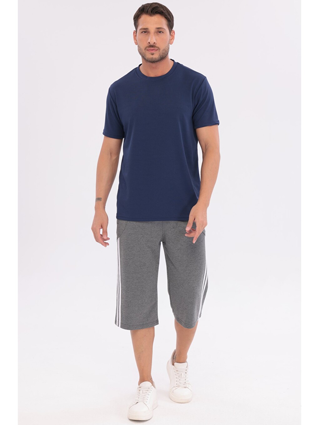 Erkek Sporcu Bisiklet Yaka T-shirt Lacivert-5017-1