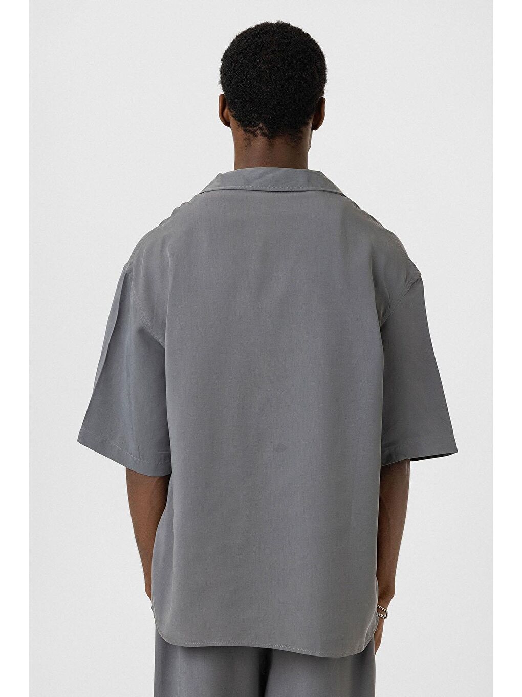 Oversize Lyocell Kumaş Gömlek Gri-4