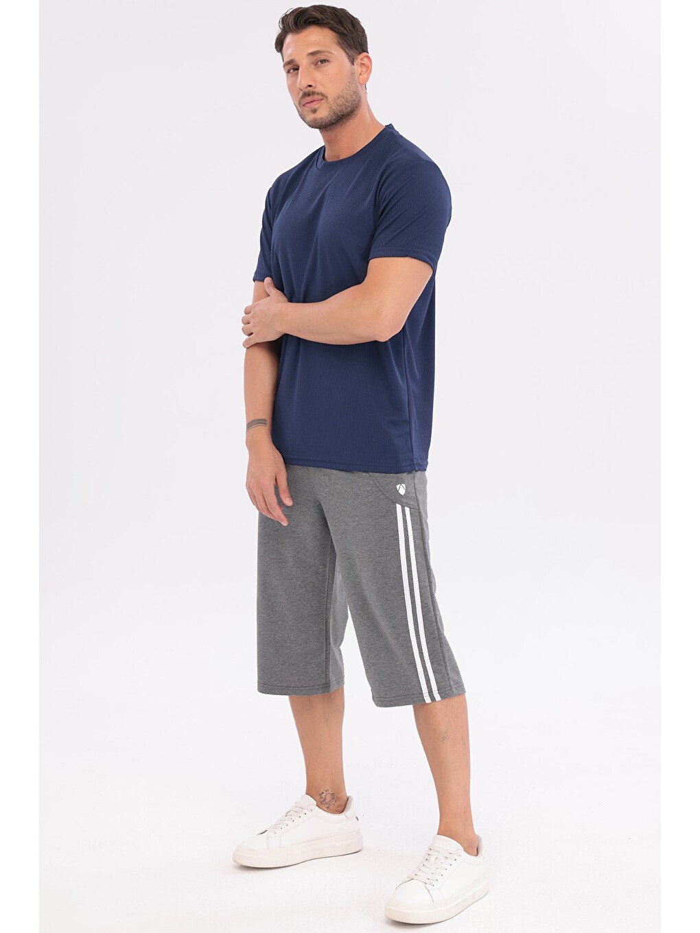 Erkek Sporcu Bisiklet Yaka T-shirt Lacivert-5017-3