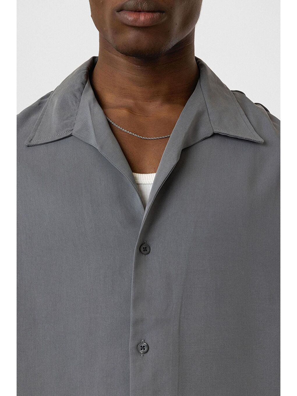 Oversize Lyocell Kumaş Gömlek Gri-5