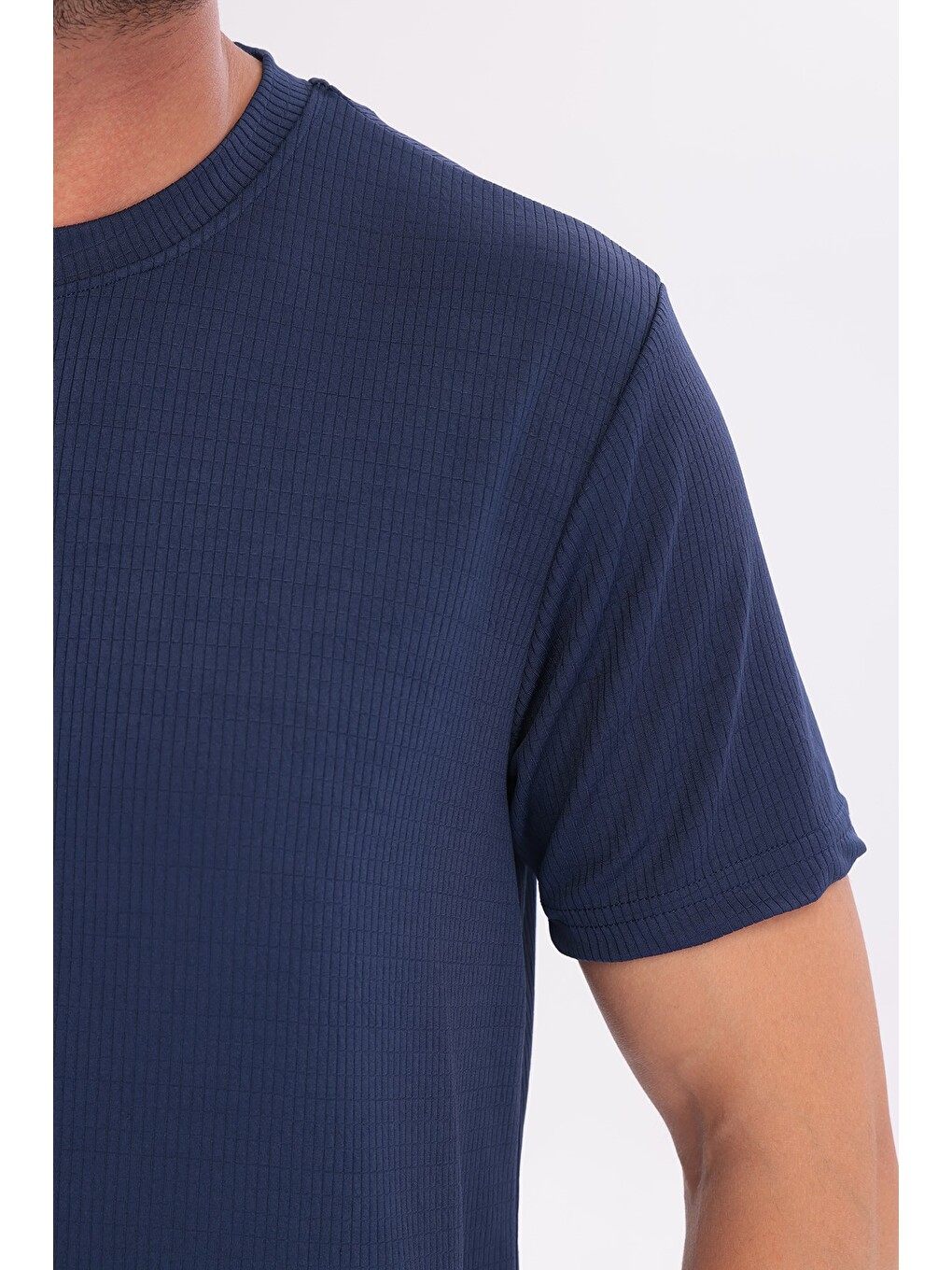 Erkek Sporcu Bisiklet Yaka T-shirt Lacivert-5017-4