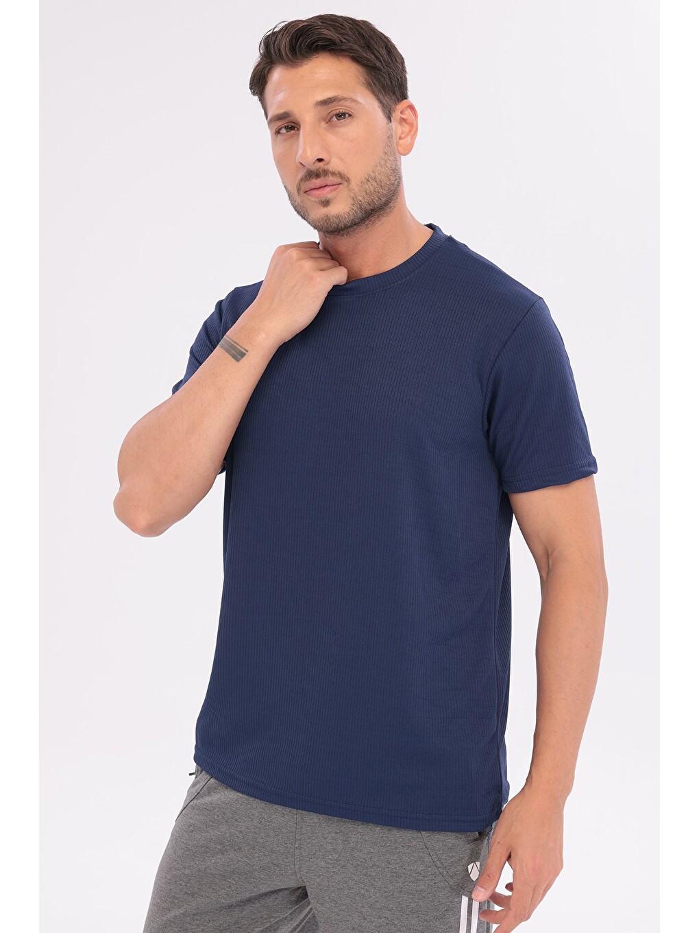 Erkek Sporcu Bisiklet Yaka T-shirt Lacivert-5017-5