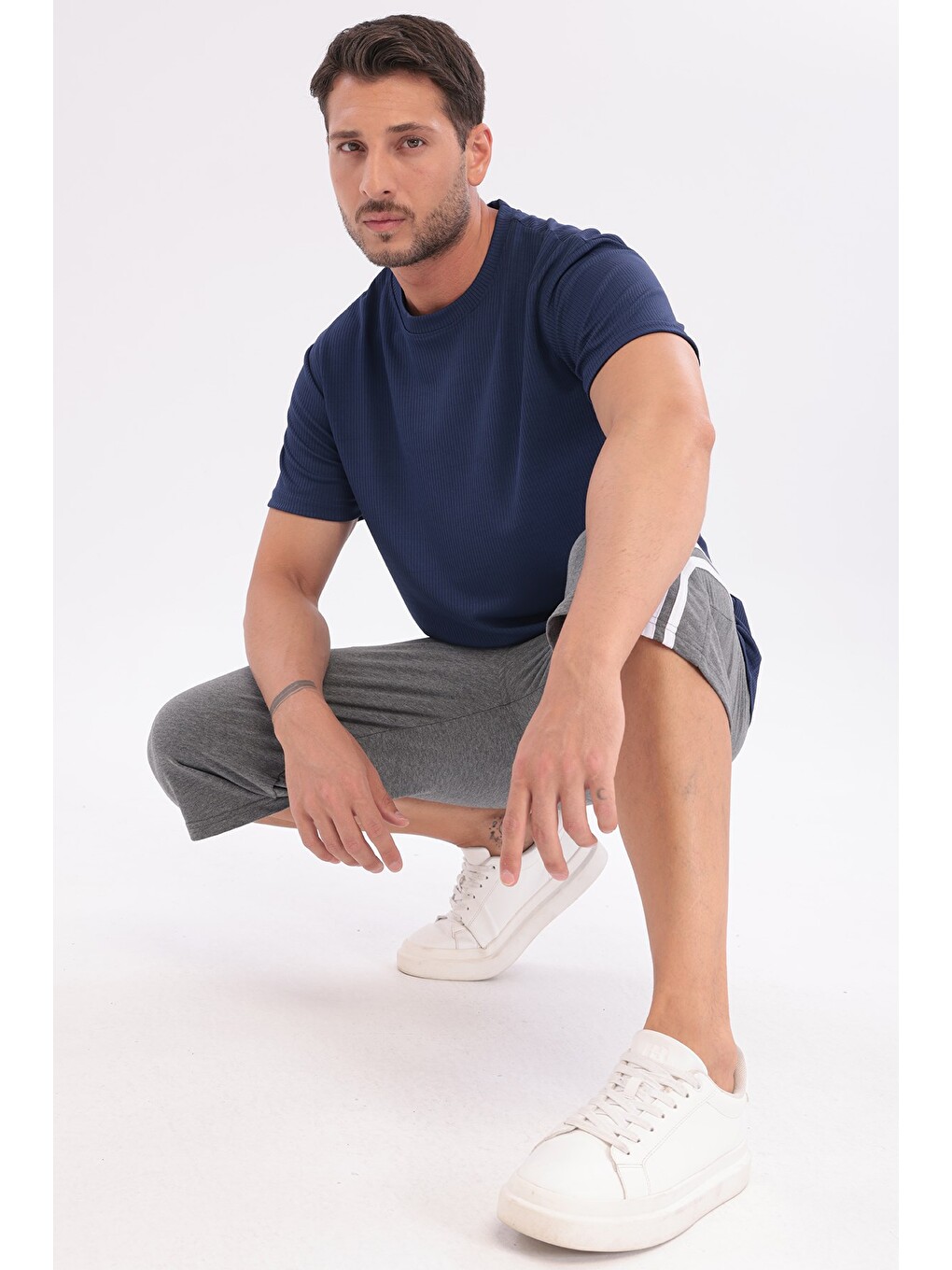 Erkek Sporcu Bisiklet Yaka T-shirt Lacivert-5017-6