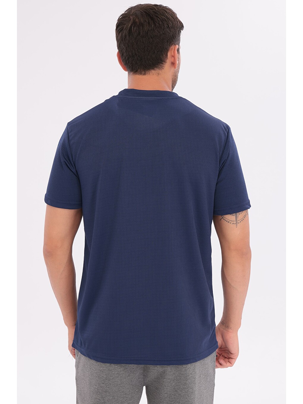 Erkek Sporcu Bisiklet Yaka T-shirt Lacivert-5017-7