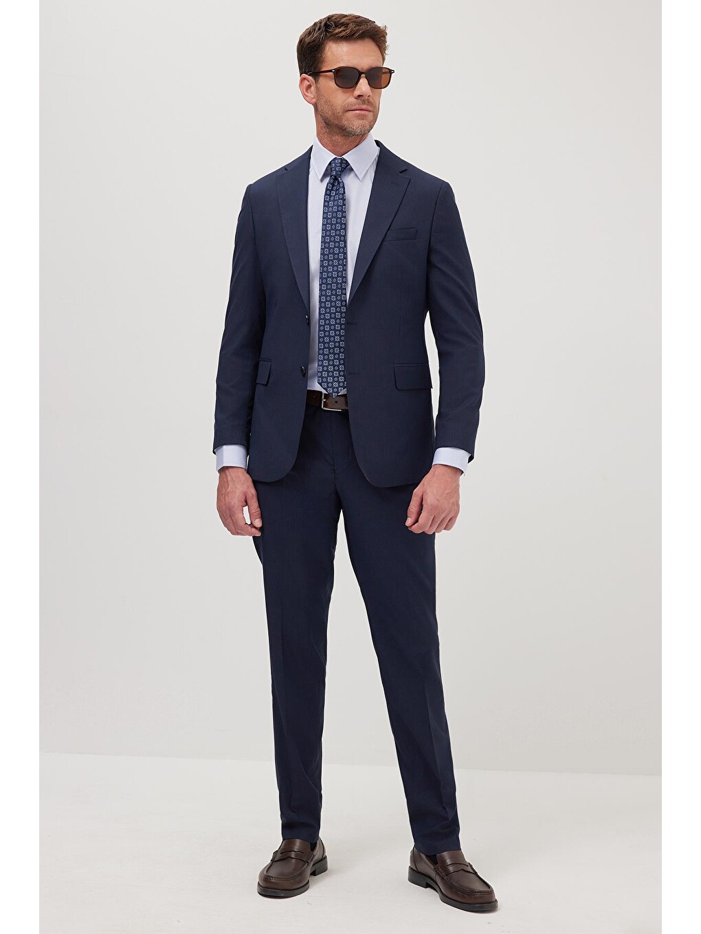 Erkek Slim Fit Mono Yaka Elastanlı Esnek Kumaş Lacivert Takım Elbise