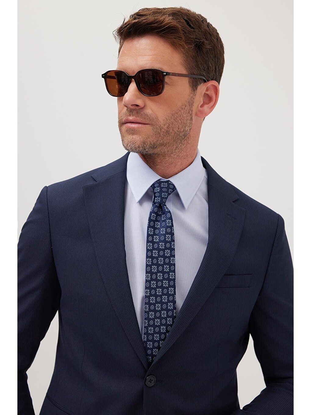 Erkek Slim Fit Mono Yaka Elastanlı Esnek Kumaş Lacivert Takım Elbise-1