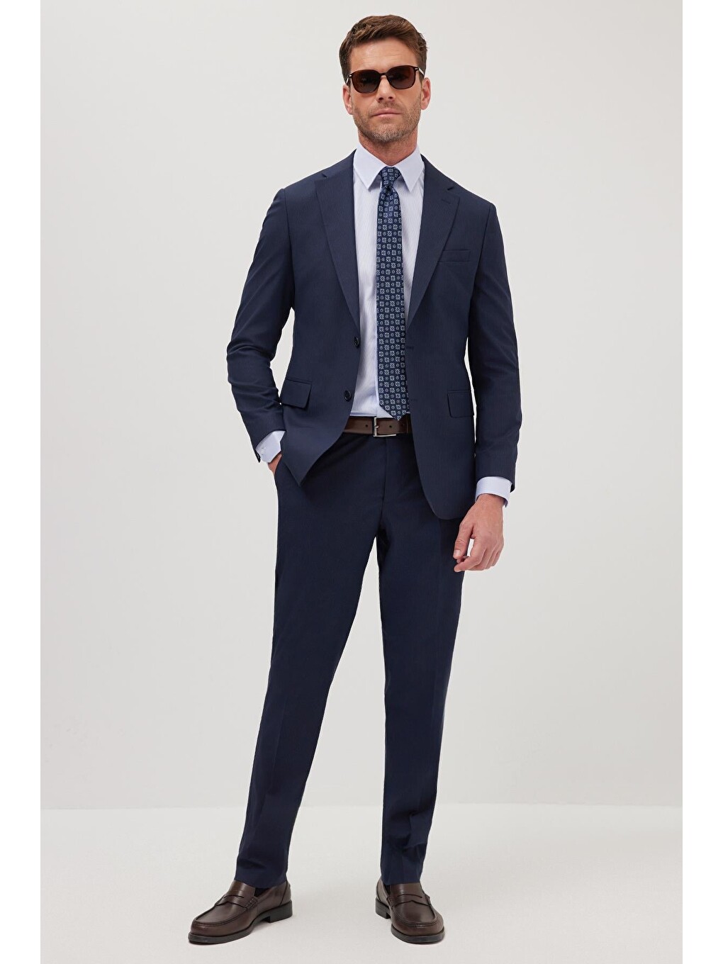 Erkek Slim Fit Mono Yaka Elastanlı Esnek Kumaş Lacivert Takım Elbise-3