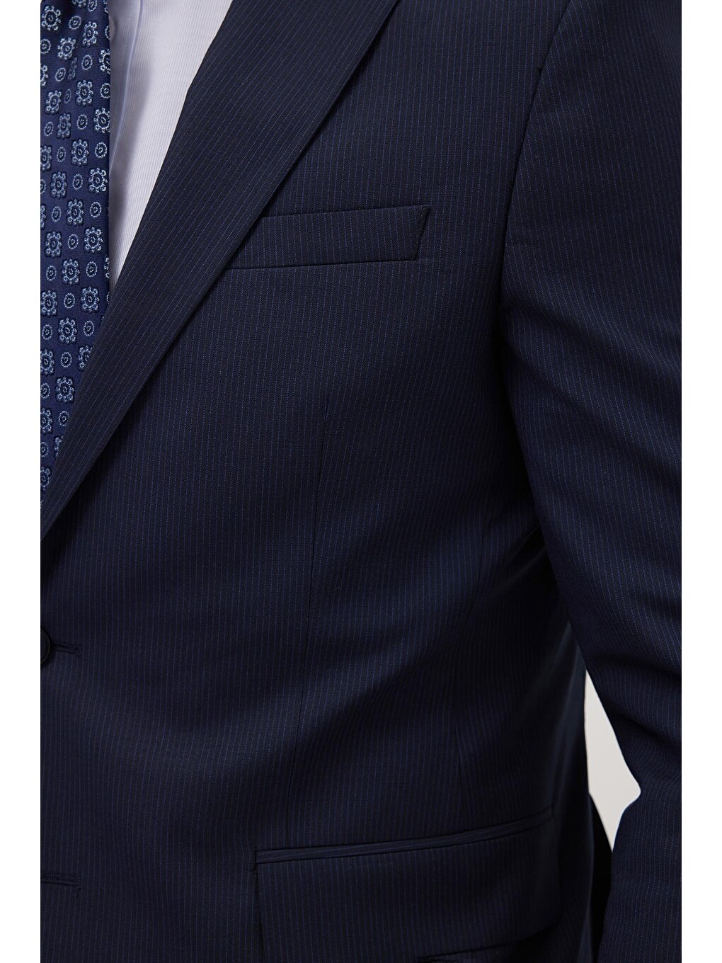 Erkek Slim Fit Mono Yaka Elastanlı Esnek Kumaş Lacivert Takım Elbise-5